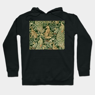 GREEN FOREST ANIMALS ,PEACOCKS, FOX AND HARE Hoodie